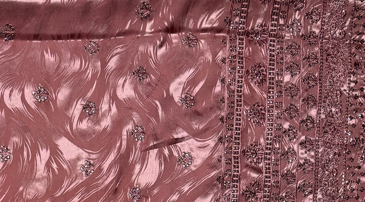 Thread work dresses PWT006 peach – silk china patti with embroidery thread work Pakistani thread work dress for women
