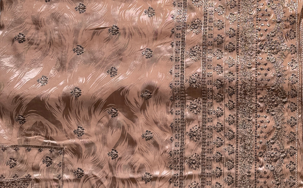 Thread work dupatta suit PWT006 brown – silk china patti with embroidery thread work Pakistani thread work dress for women
