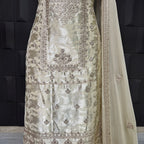 Party Wear Thread Embroidery Work 4pcs Unstitched Suit Silk China Patti - PWT006