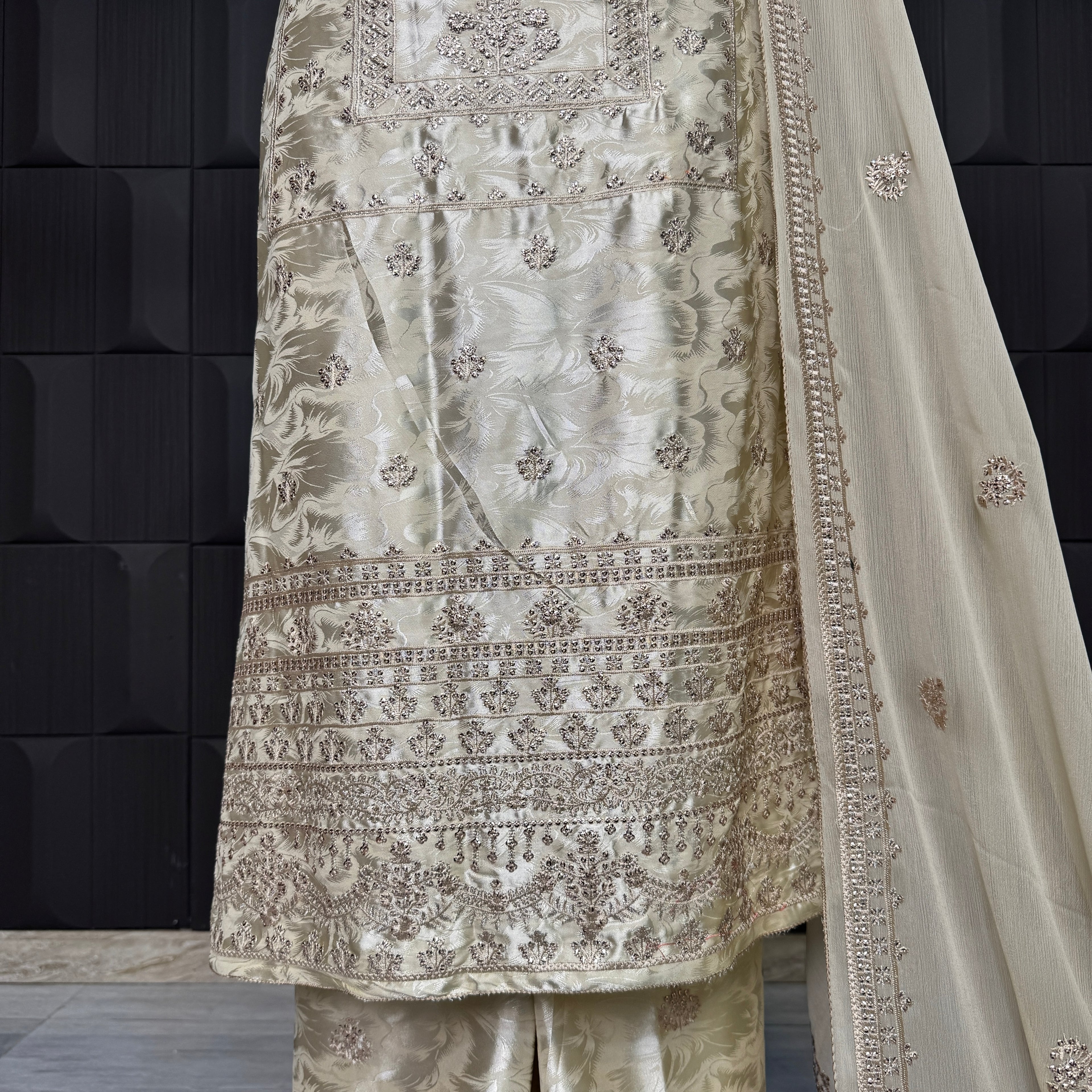 Thread work designs PWT006 shirt close up – embroidery thread work detail on silk china patti fabric Pakistan
