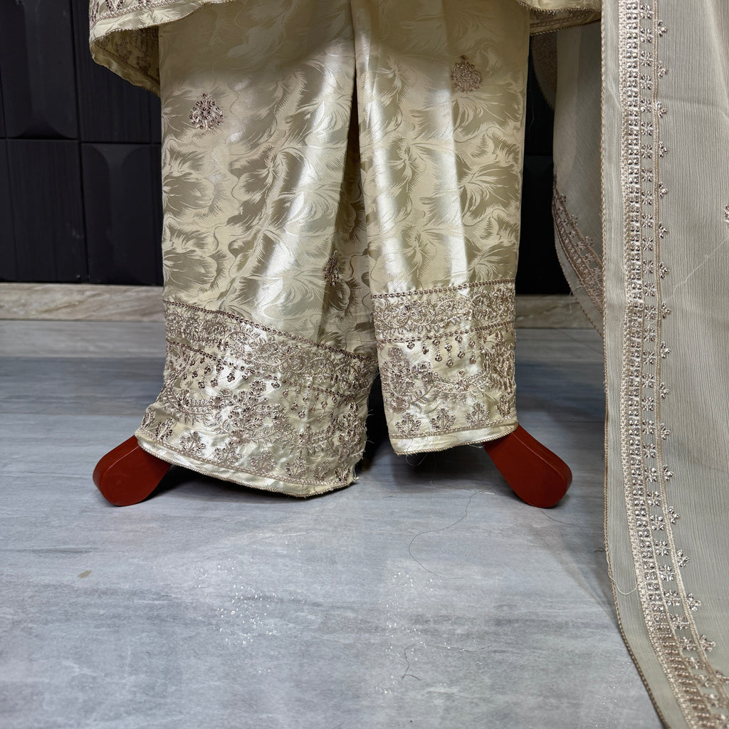 Thread work dress for women PWT006 trouser view – grip fabric trouser with silk china patti thread work suit Pakistan
