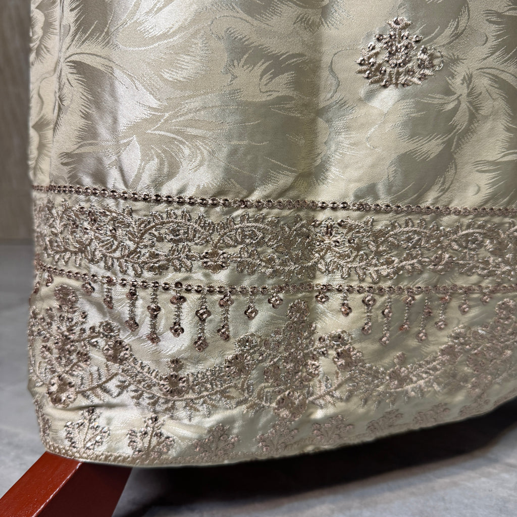 Thread work embroidery suit PWT006 skin gold – silk china patti with embroidery thread work and grip fabric inner Pakistan
