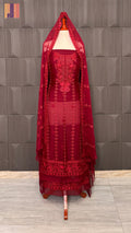 Thread work embroidery suit PWT003 full view – crinkle chiffon with embroidery thread work Pakistani thread work dress for women
