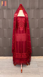 Thread work embroidery suit PWT003 full view – crinkle chiffon with embroidery thread work Pakistani thread work dress for women
