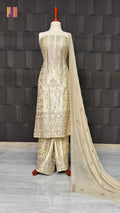 Thread work embroidery suit PWT006 full view – silk china patti with embroidery thread work Pakistani thread work dress for women
