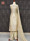Thread work embroidery suit PWT006 full view – silk china patti with embroidery thread work Pakistani thread work dress for women
