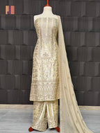 Thread work embroidery suit PWT006 full view – silk china patti with embroidery thread work Pakistani thread work dress for women
