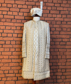 sherwani for men 5pcs set in cream Raw silk with cutdana embroidery by The Akbar Mall
