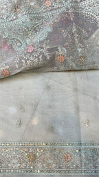 Light aqua khaadi thread embroidery back work suit banarsi dupatta PWT010 Pakistan
