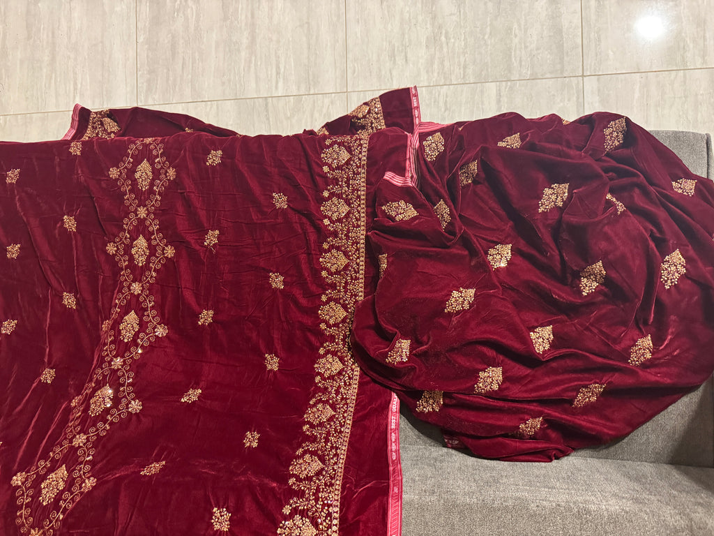Embroidered Velvet Pakistani Suit Maroon 3pcs – Shirt Trouser Dupatta Micro Velvet 9000
