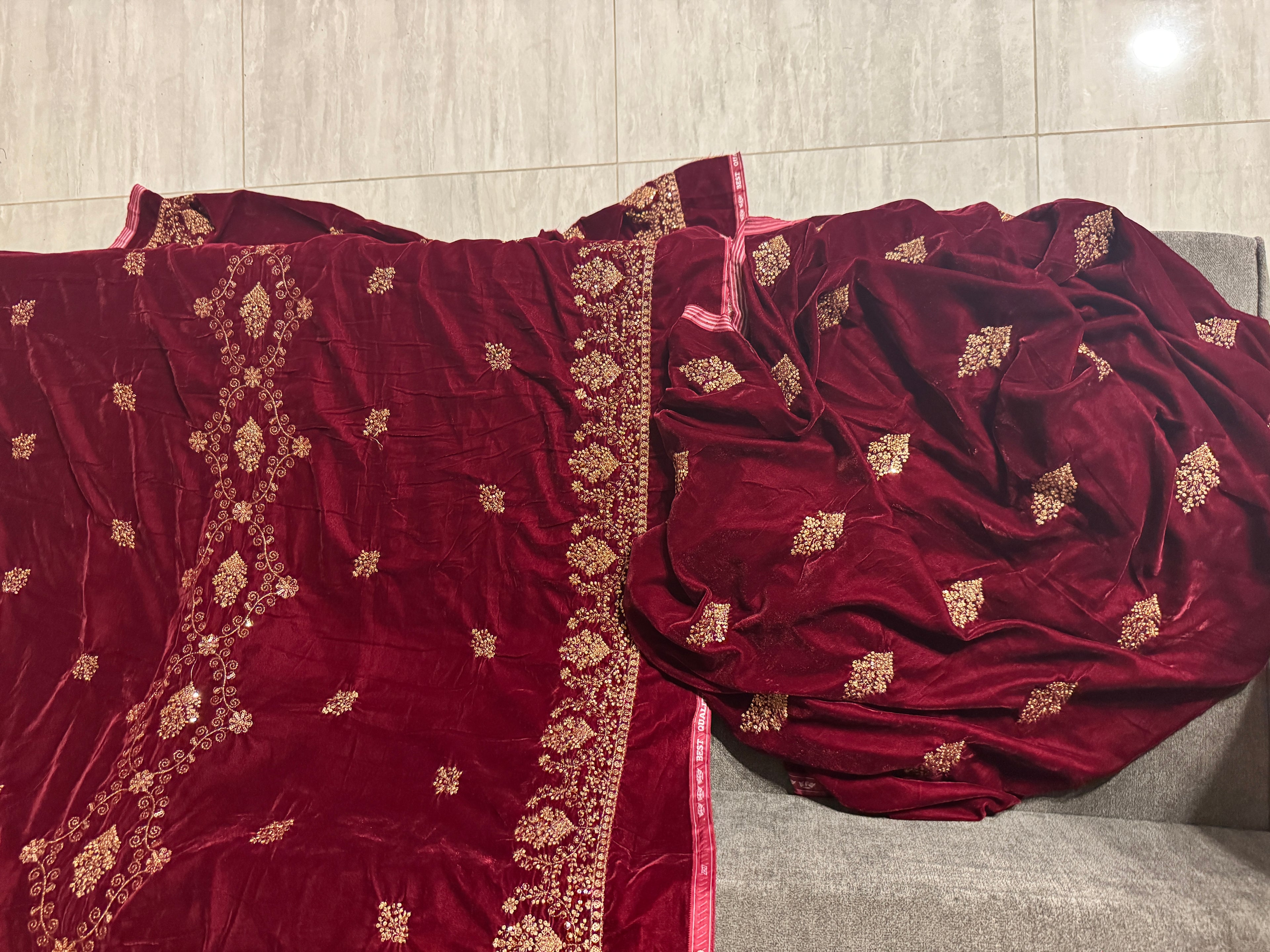 Embroidered Velvet Pakistani Suit Maroon 3pcs – Shirt Trouser Dupatta Micro Velvet 9000
