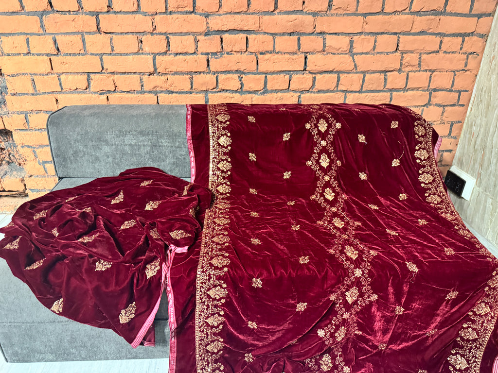 Velvet Embroidered Dress Back Embroidery – Maroon Micro Velvet 9000 Unstitched Suit Pakistan
