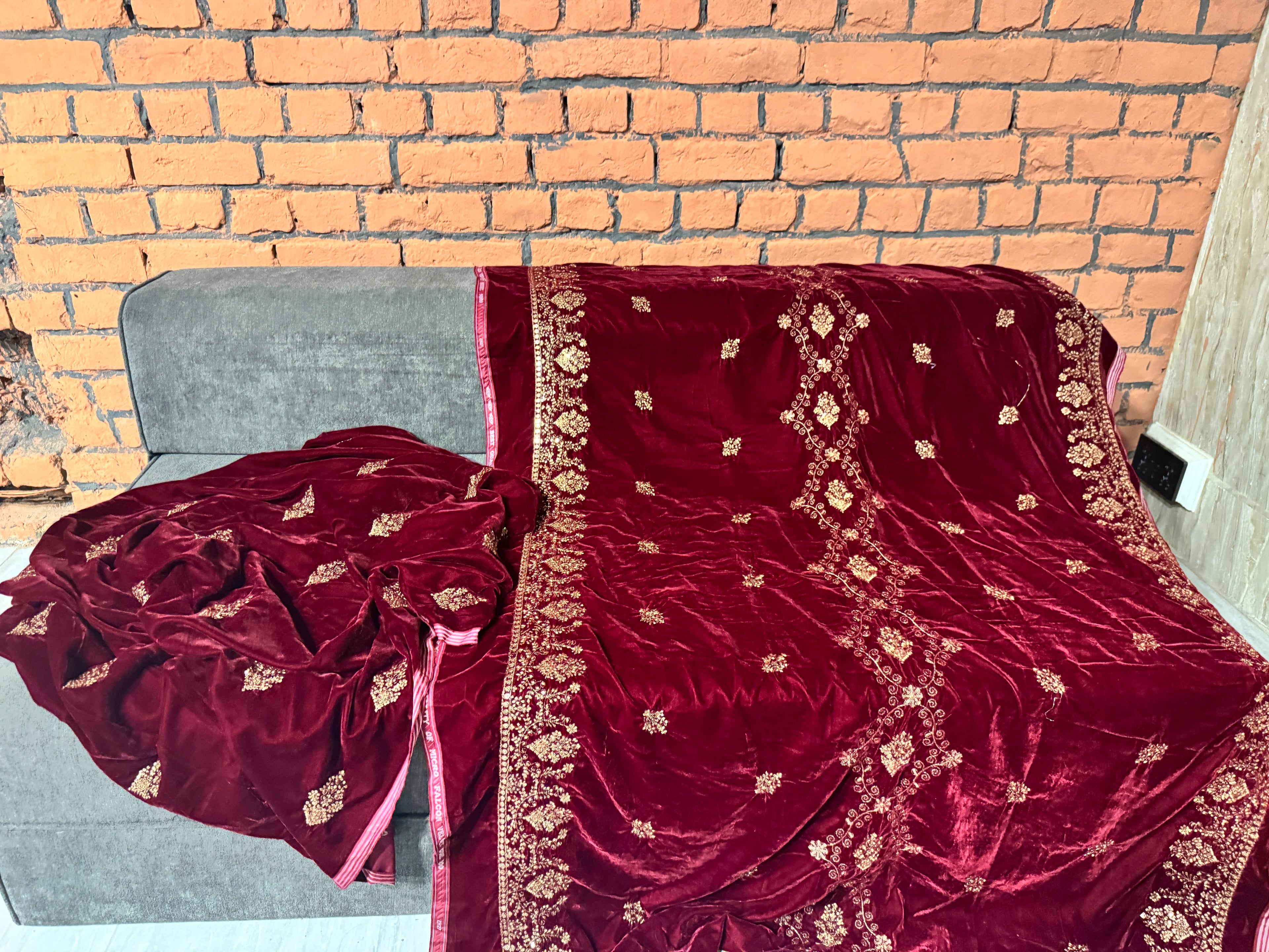 Velvet Embroidered Dress Back Embroidery – Maroon Micro Velvet 9000 Unstitched Suit Pakistan
