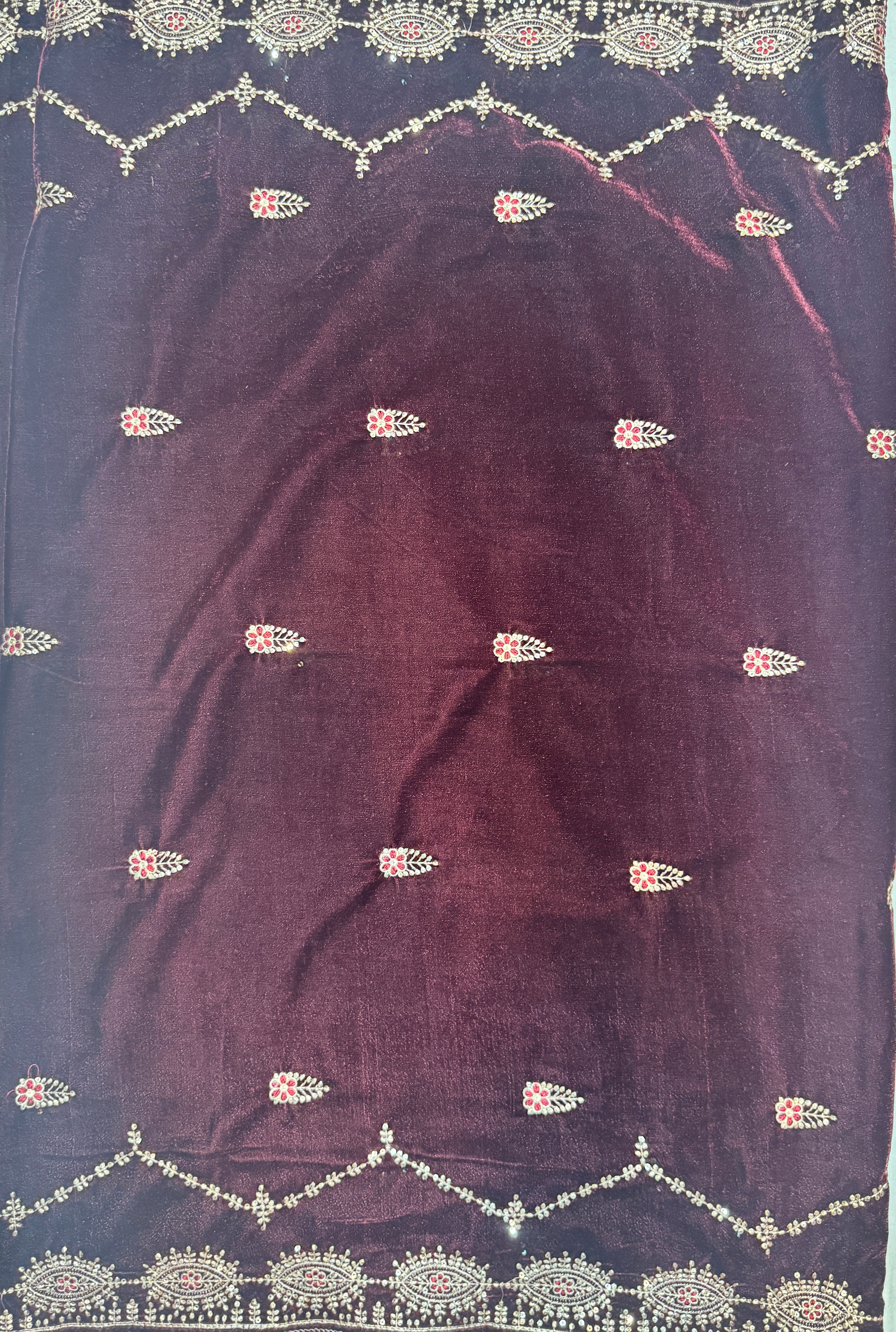 Velvet Embroidered Dress Maroon 3pcs Unstitched  dupatta– Pakistani Velvet Embroidered Suit Pakistan
