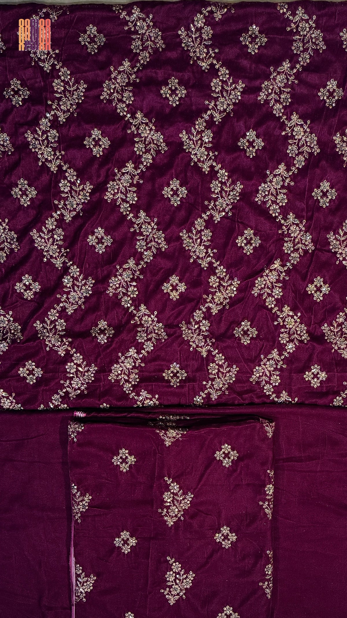 Marjanda Velvet Embroidered Dress 9000 – micro velvet 9000 3pcs unstitched suit with embroidery dupatta | The Akbar Mall
