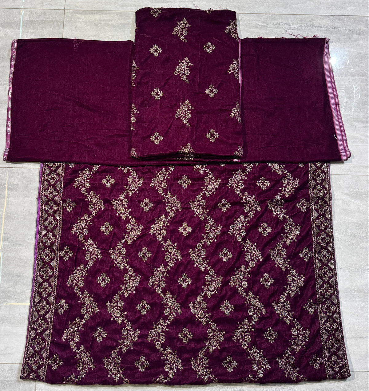 Marjanda Velvet Embroidered Dress 9000 – micro velvet 9000 3pcs all view unstitched suit with embroidery dupatta | The Akbar Mall
