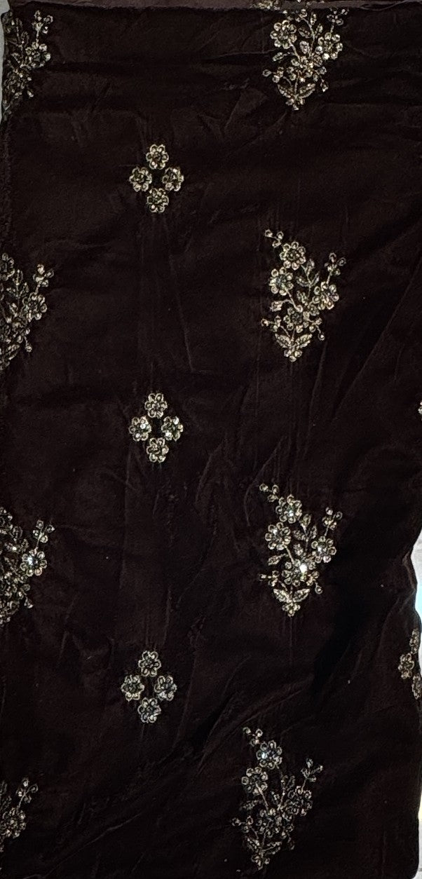 Brown Velvet Embroidered Dress 9000 – micro velvet 9000 3pcs unstitched suit heavy embroidery dupatta Pakistan | The Akbar Mall
