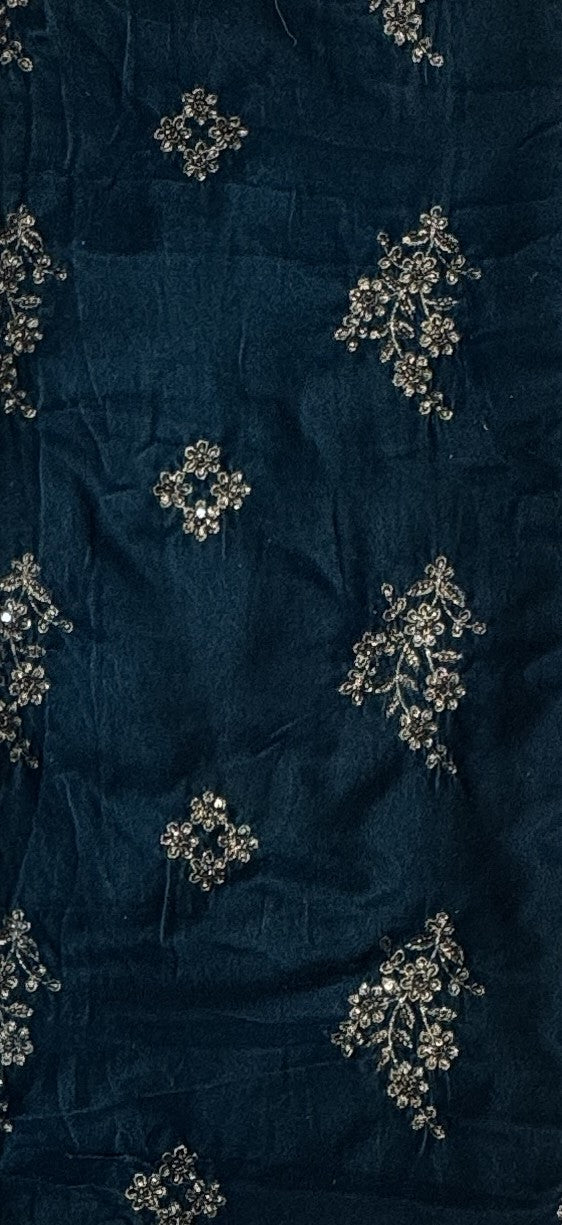 Sea Green Velvet Embroidered Dress 9000 – micro velvet 9000 3pcs unstitched suit heavy embroidery | The Akbar Mall
