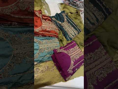 Fancy party wear handmade dress PW045 Zinc full shirt view – tissue silk heavy dabka embroidery 3pcs unstitched suit fancy dresses for women Pakistan
