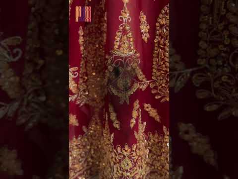Bridal Lehenga Hand Work BL012 – Deep Red Crinkle Chiffon with Kora, Dabka & Jewelry Material