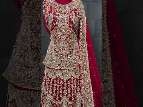 Bridal Lehenga Hand Work BL013 – Red Crinkle Chiffon Pakistani Wedding Dress