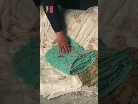 Party Wear Thread Embroidery Work 4pcs Unstitched Suit Crinkle Chiffon - PWT008